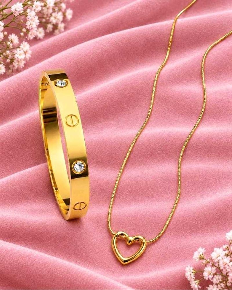 Combo of Elegant Gold Heart pendant &amp; Bracelet Set