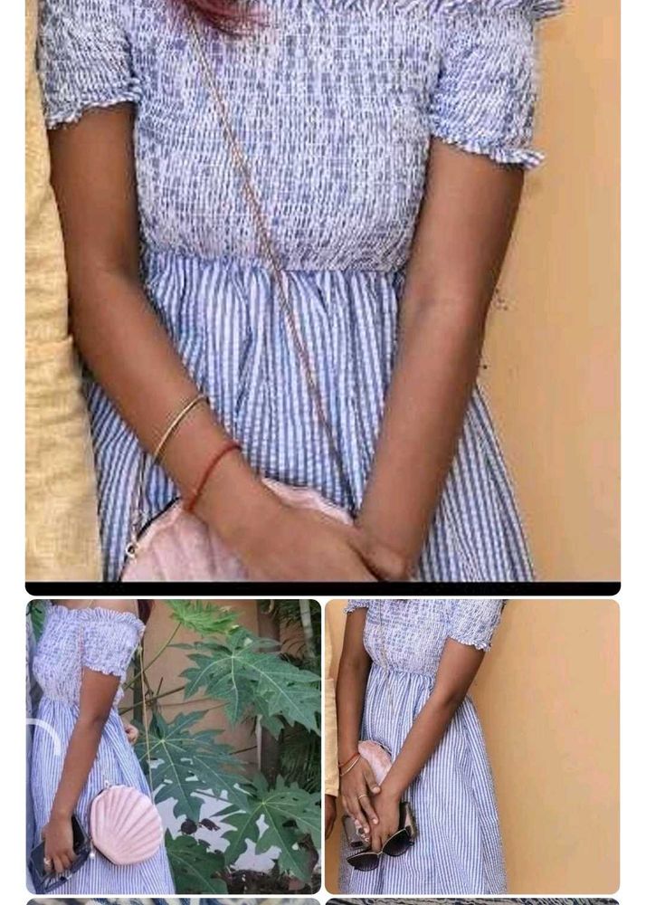 Smocked Off-Shoulder Striped Dress