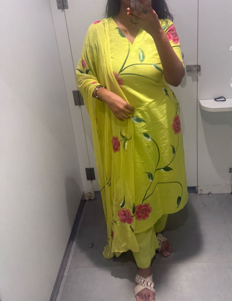 Vibrant Yellow Floral Kurta Set
