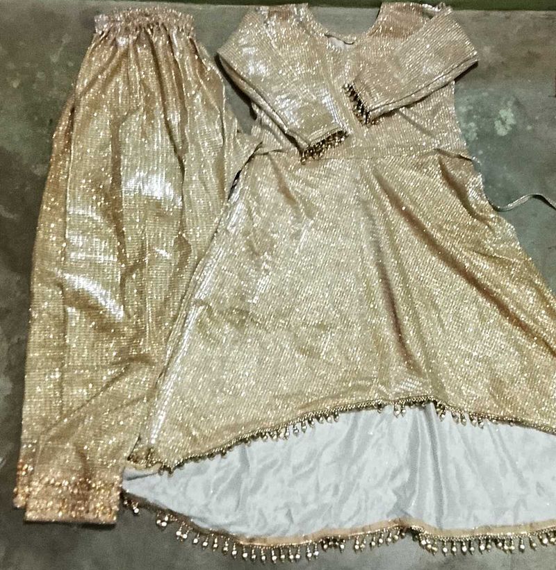 Sparkling Golden Kurta Set with paint