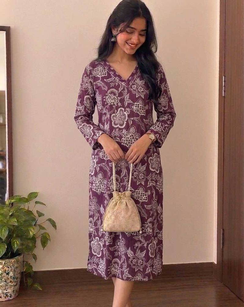 V-Neck Floral Print Kurta