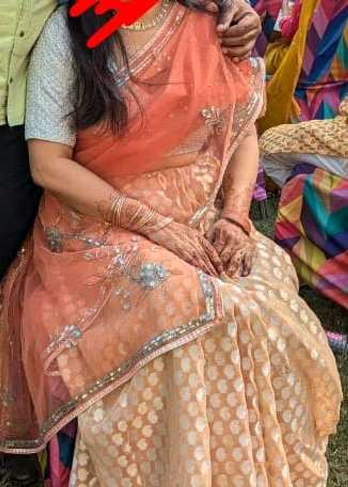 Elegant Peach Embroidered Saree -Net and brasso