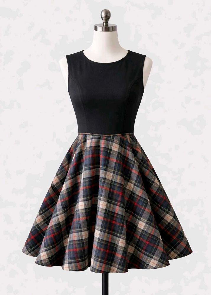 Chic Red &amp; Plaid Dress
