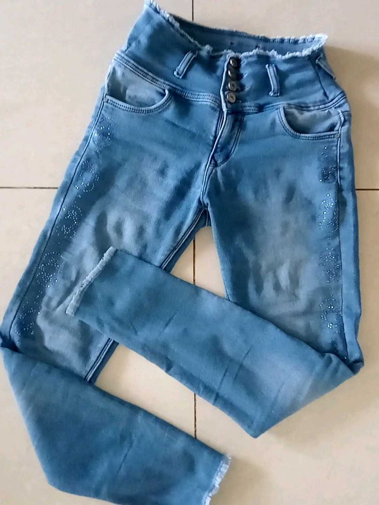 Sparkly High-Waisted Denim Jeans