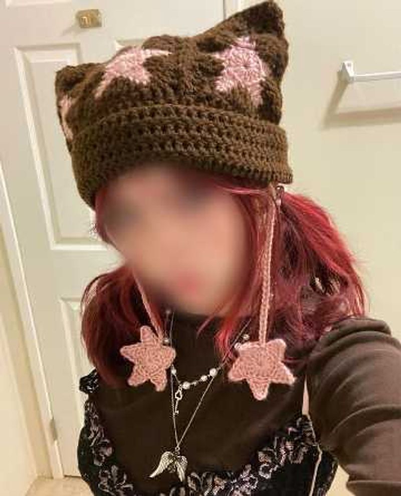 Crocheted Cat Ear Beanie with Stars