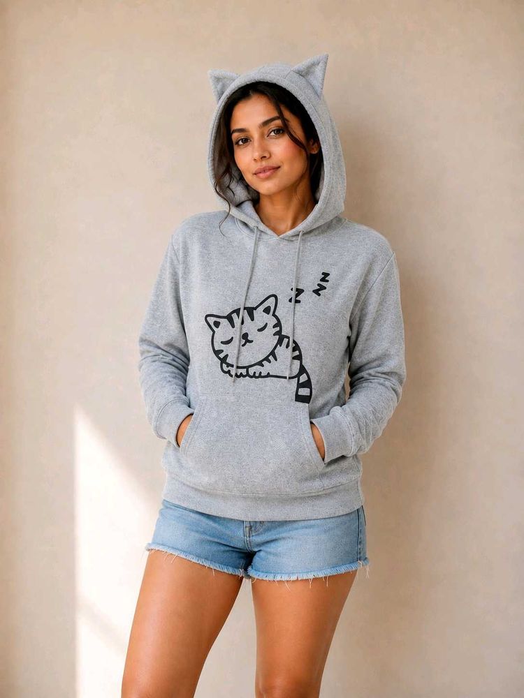 Cute Cat Ear Grey Hoodie