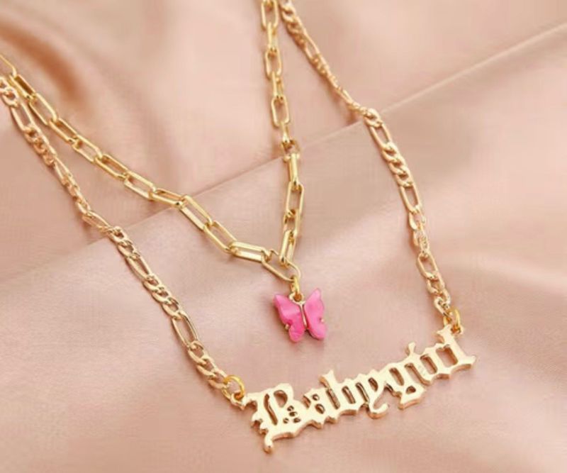 Gold Tone "Babygirl" Butterfly Necklace