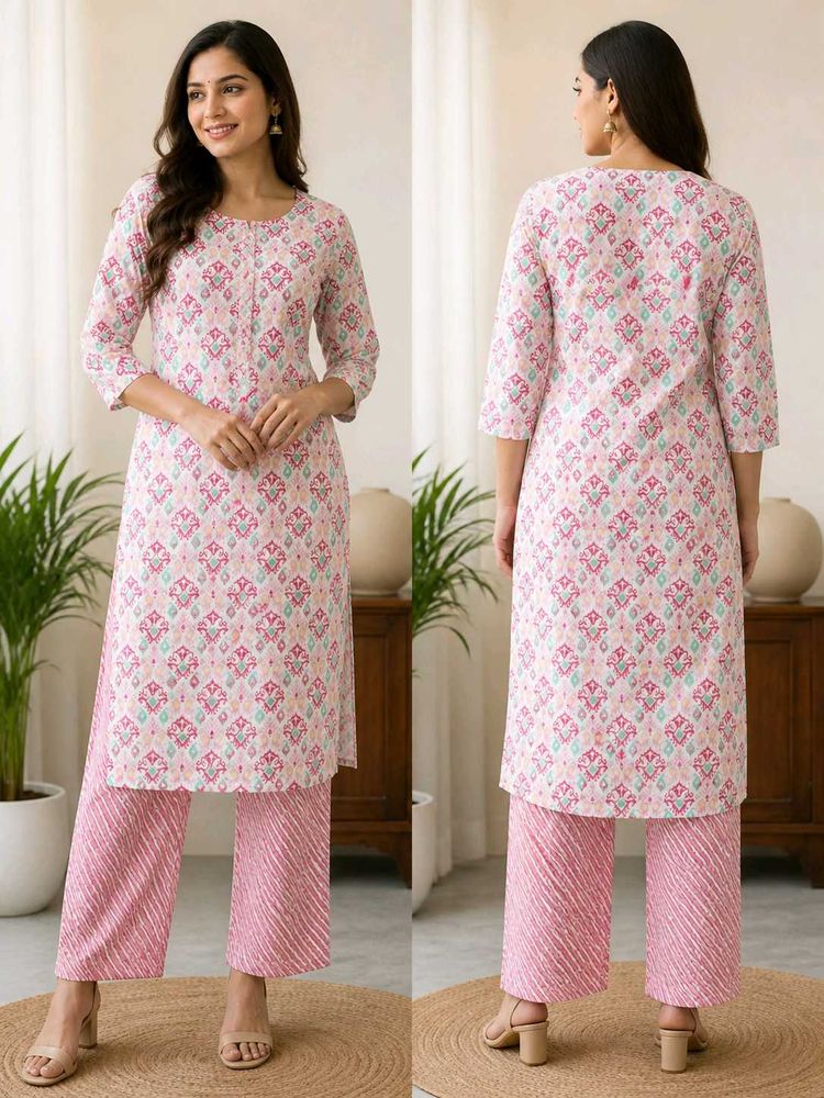Pink Printed Kurta Palazzo Set