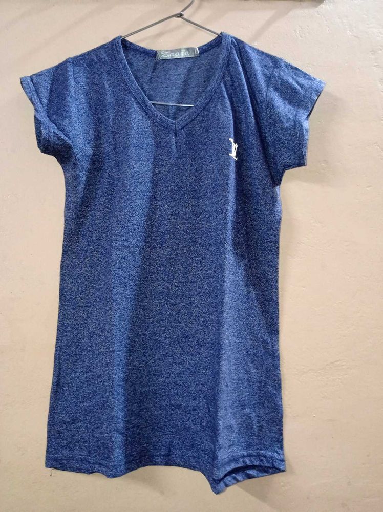 Blue V-Neck Marled T-Shirt