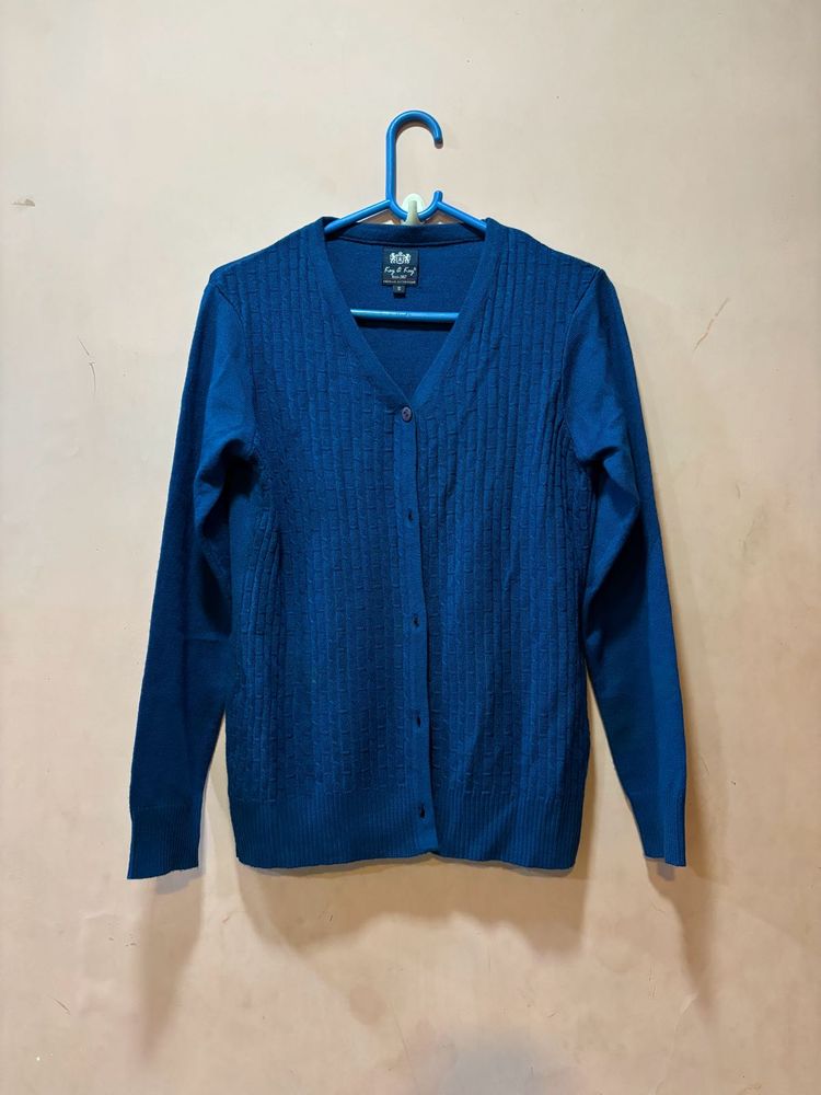 Blue V-Neck Cardigan Sweater