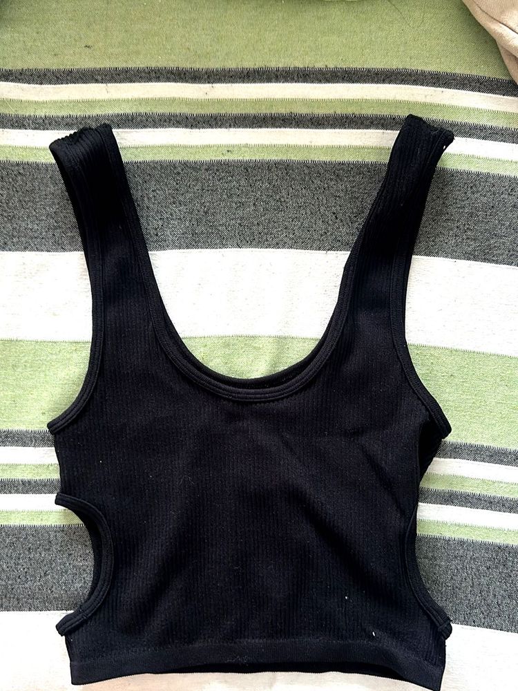 Black Cut-Out Ribbed Crop Top
