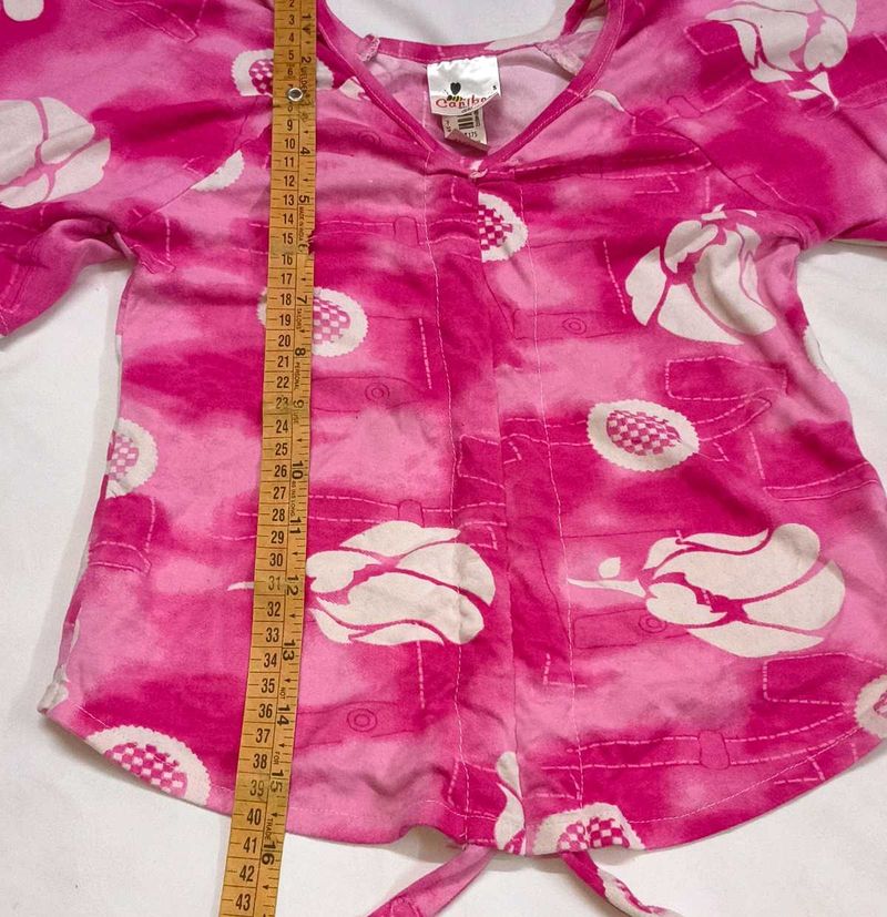 Vibrant Pink western Floral Print Kurta adjustable