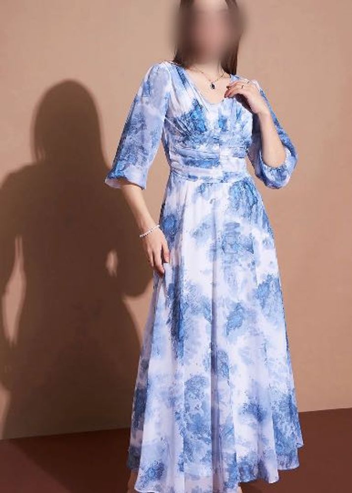 Elegant Blue Floral Maxi Dress