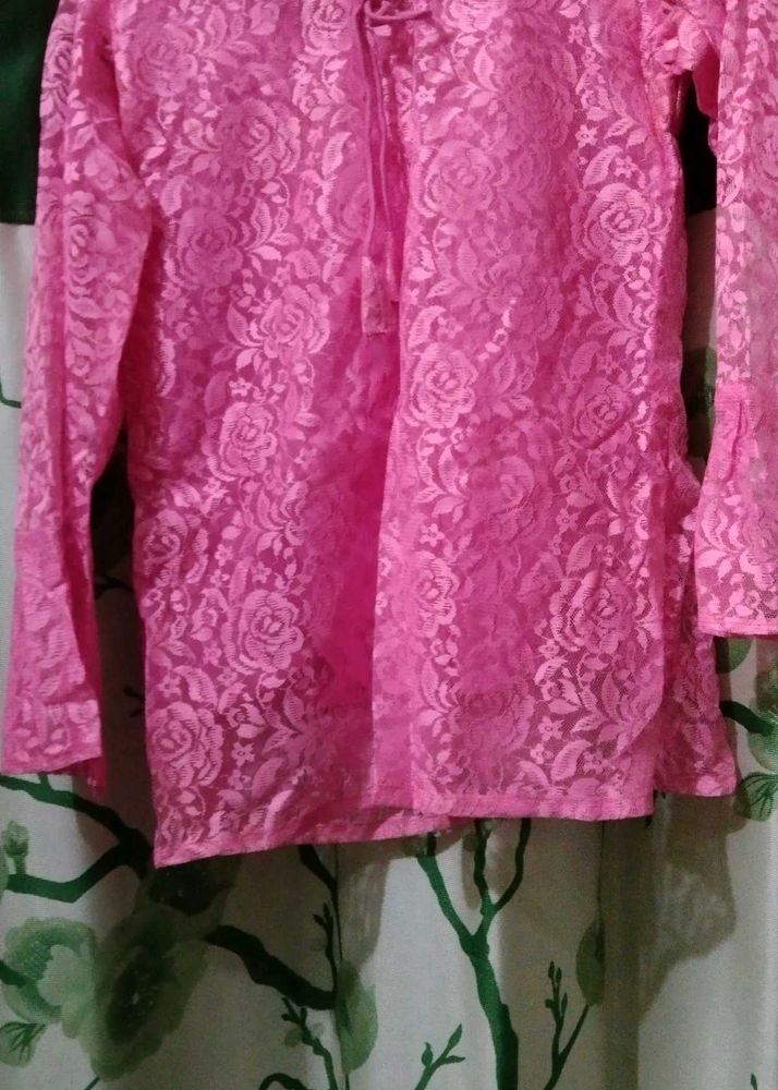 Elegant Pink Floral Lace Kurta