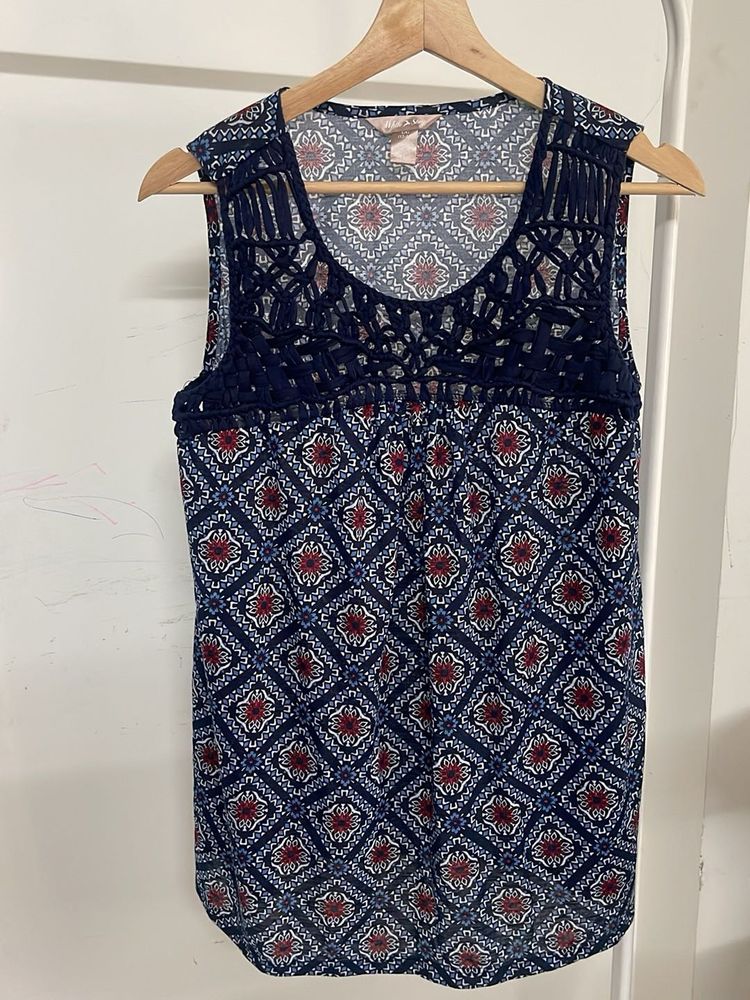 Chic Sleeveless Geometric Print Top