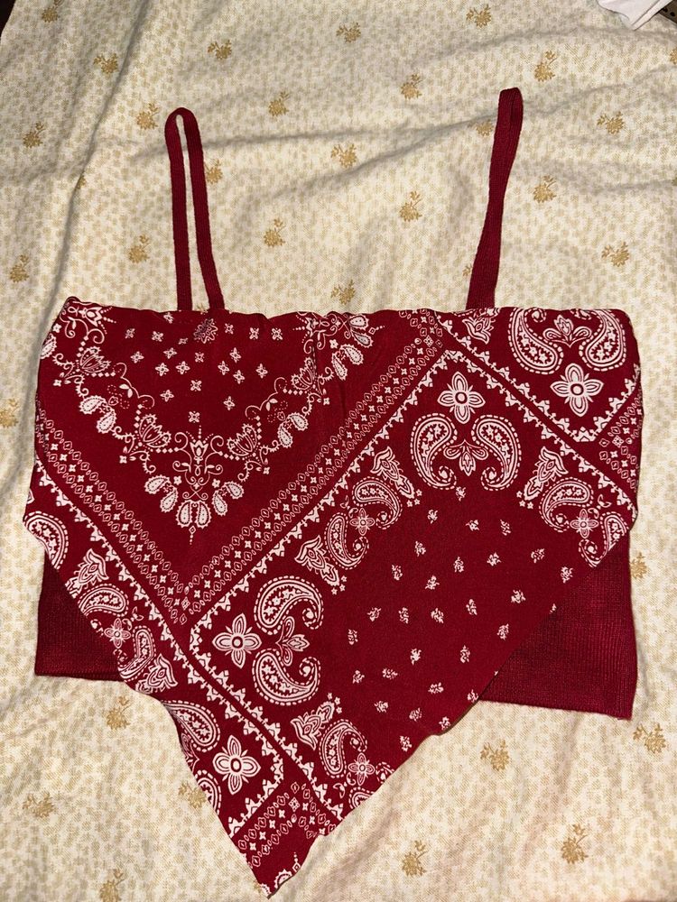 Red Bandana Print Crop Top