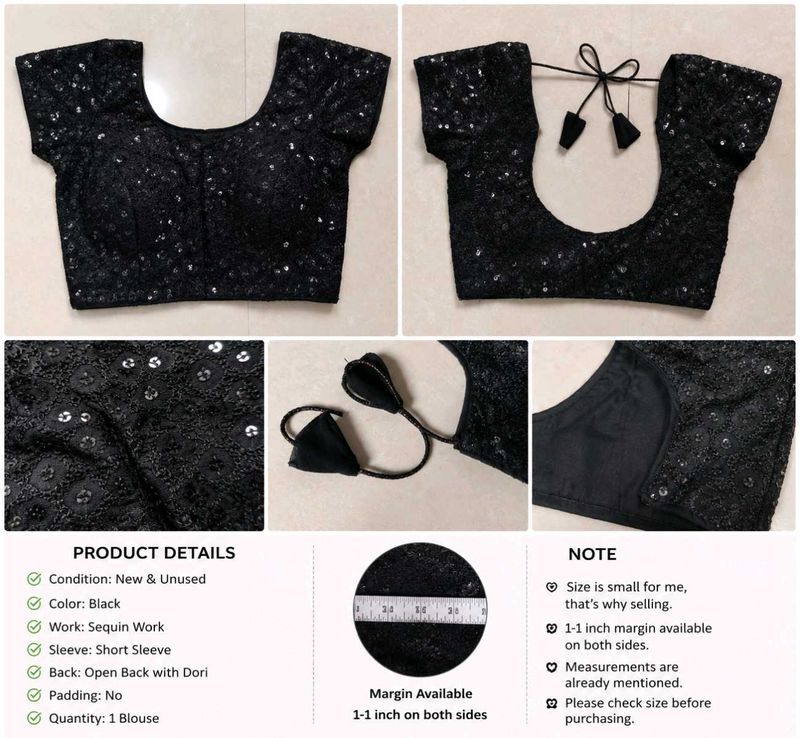 New Black Sequins Blouse | Unused