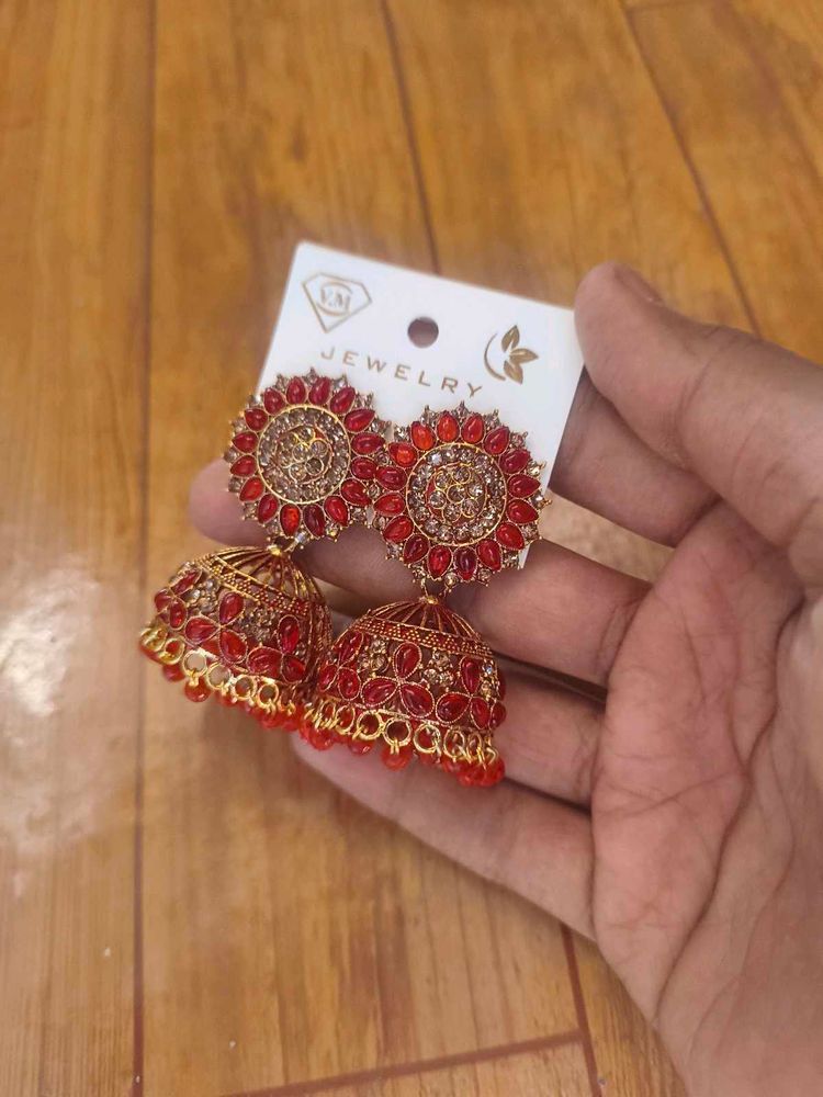 Stunning Red Jhumka Earrings