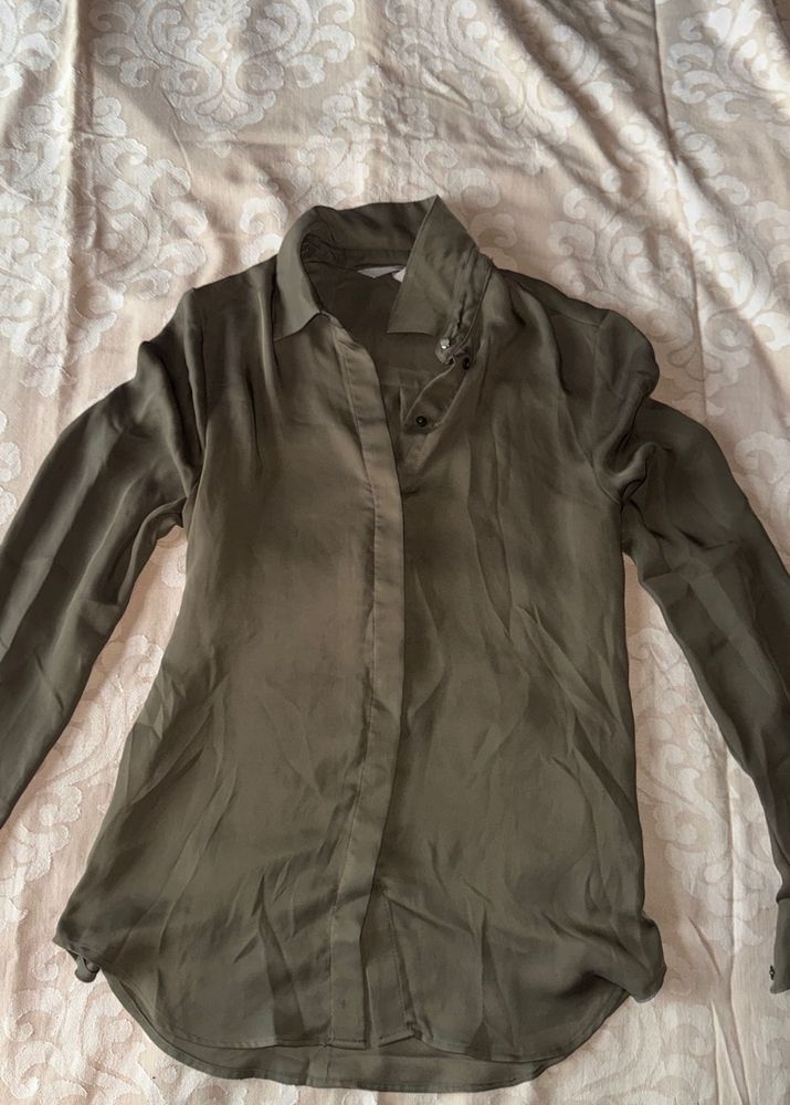 Elegant Olive Green Button-Up Shirt