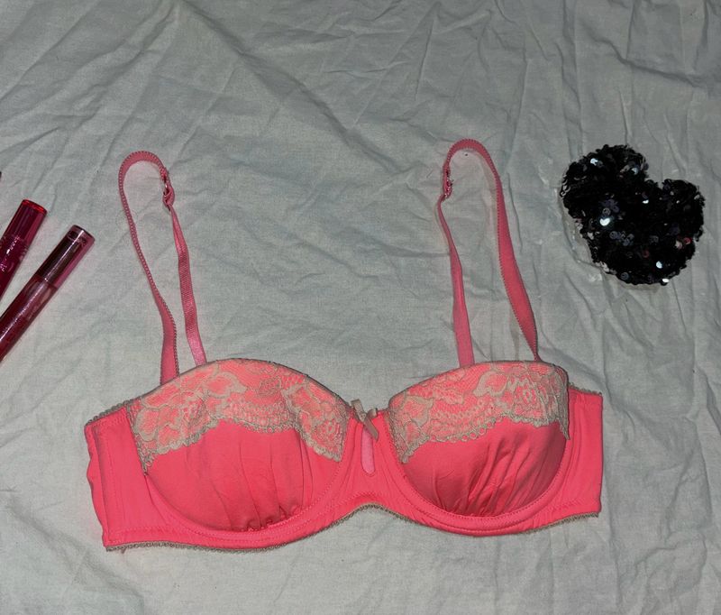 Neon Pink Lace Bra