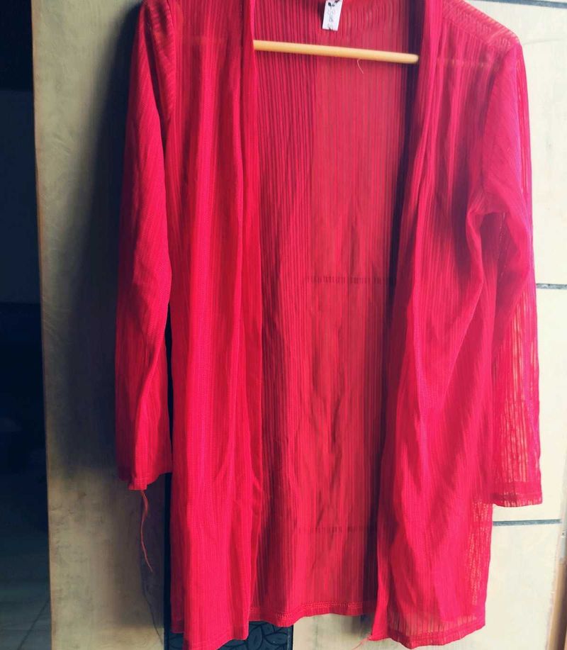 Red Sheer Open Front Cardigan