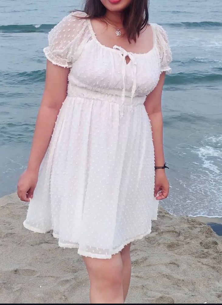White Puff Sleeve Mini Dress