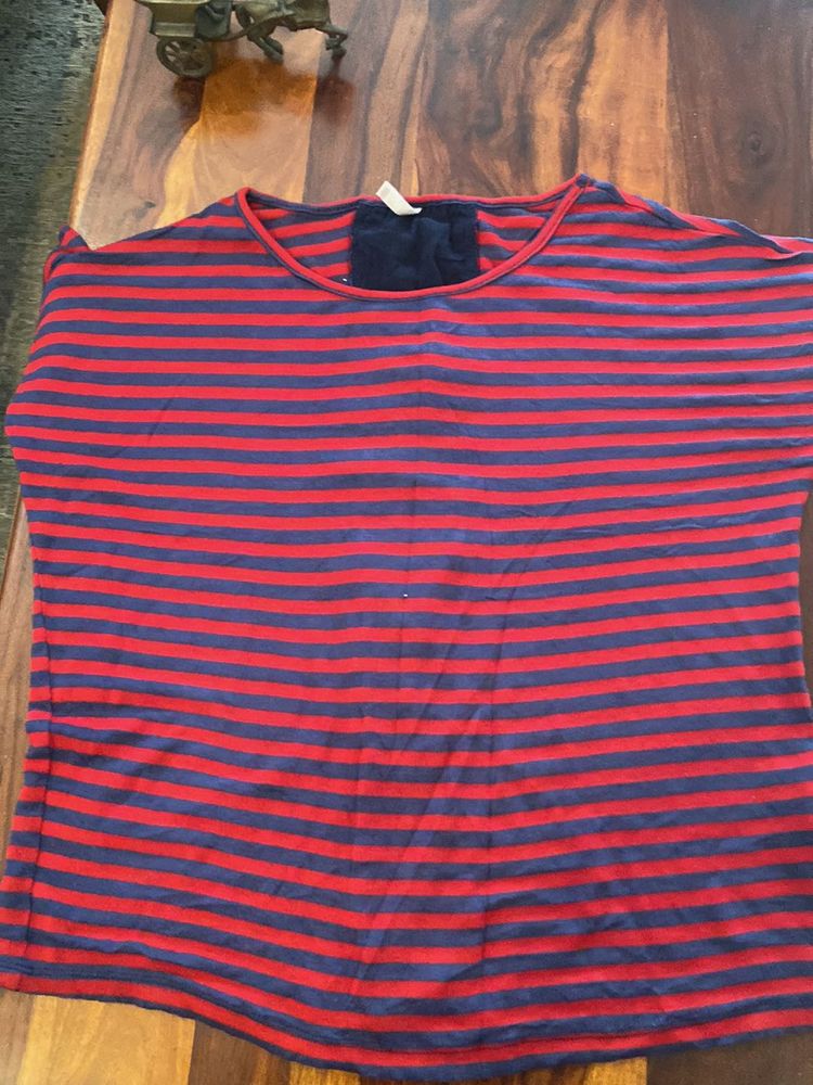 Red &amp; Blue Striped Casual Tee