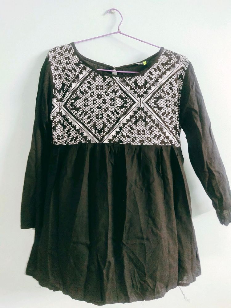 Embroidered Black Tunic Top