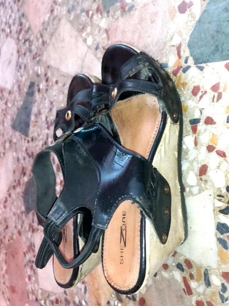 SheZone Black Wedge Sandals
