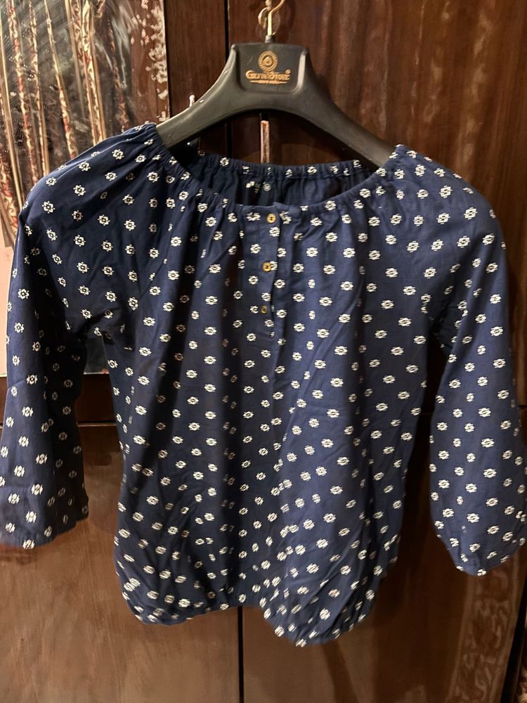 Navy Blue Printed Boho Top