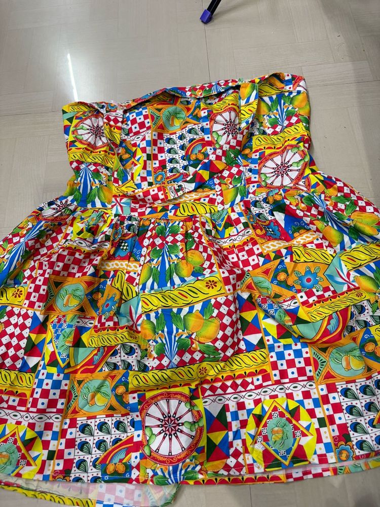 Vibrant Print Strapless Summer Dress