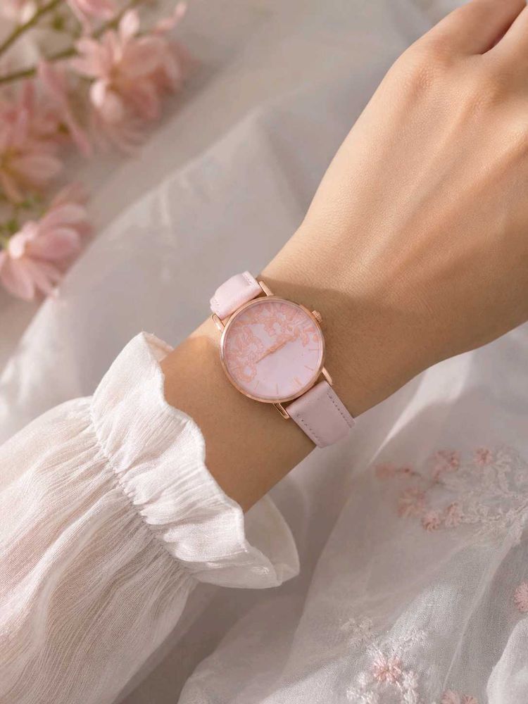 Chic Pink Floral Dial Watch