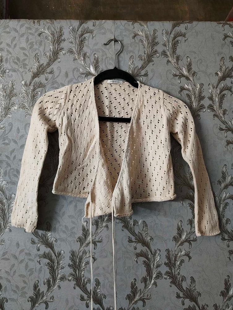 Cream Crocheted Knit Cardigan