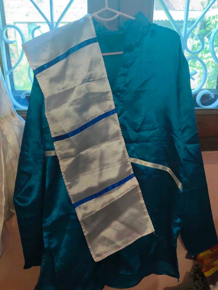 Teal Kurta With Scarf Set