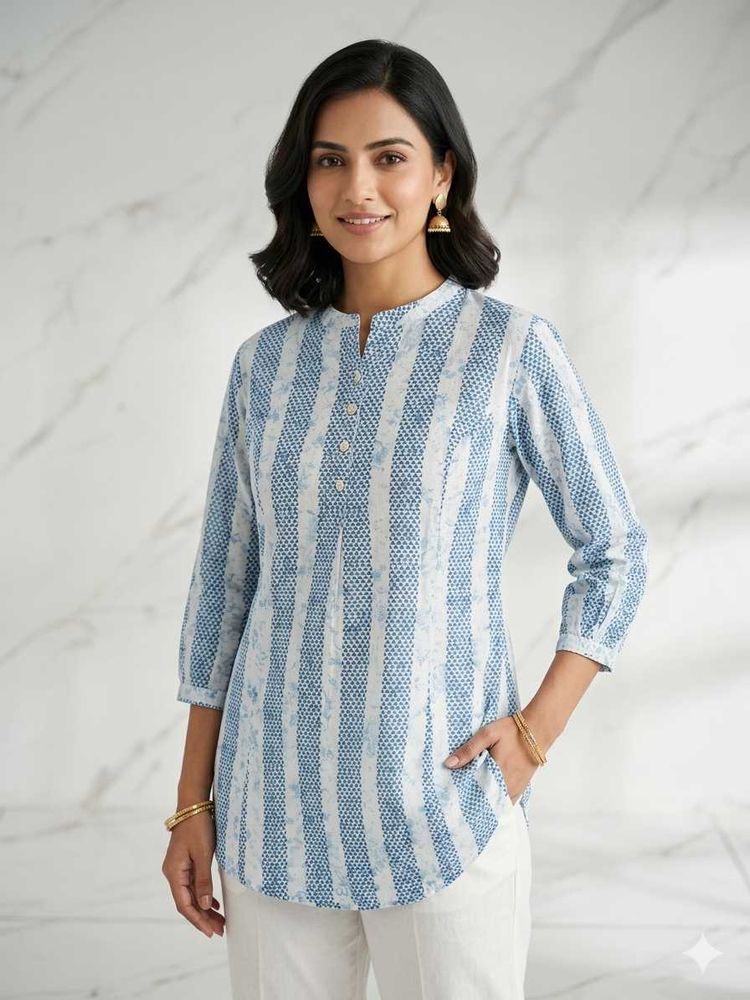 Blue Striped Cotton Kurta