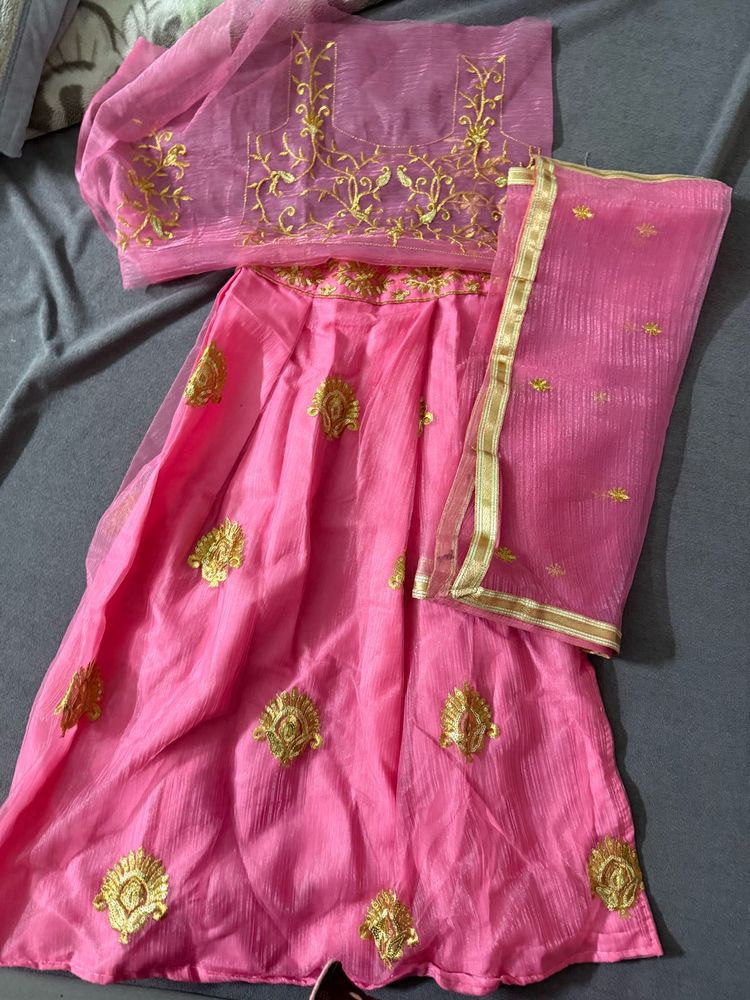 Pink Embroidered Lehenga Choli Material