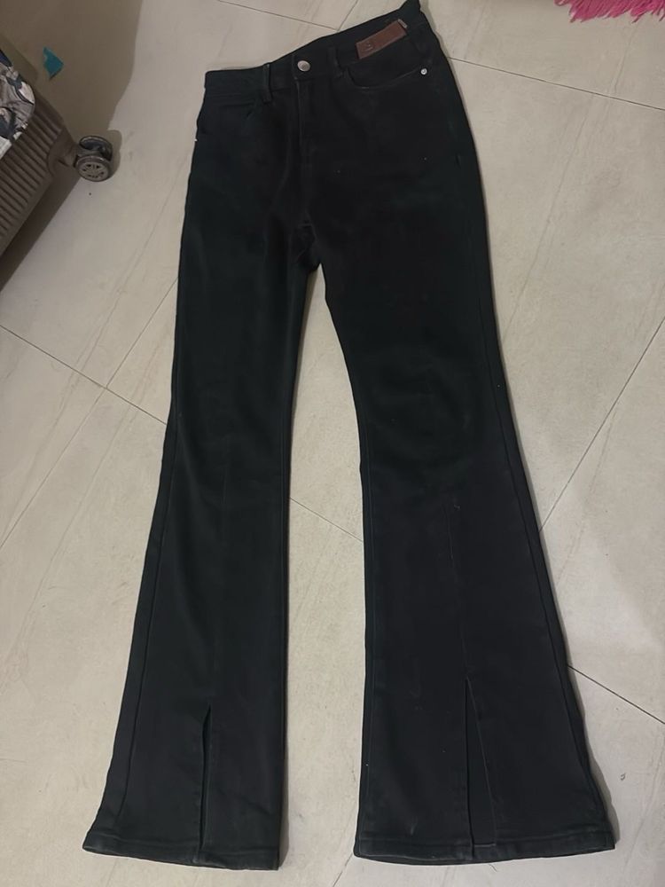 Black Flared Jeans with Slits