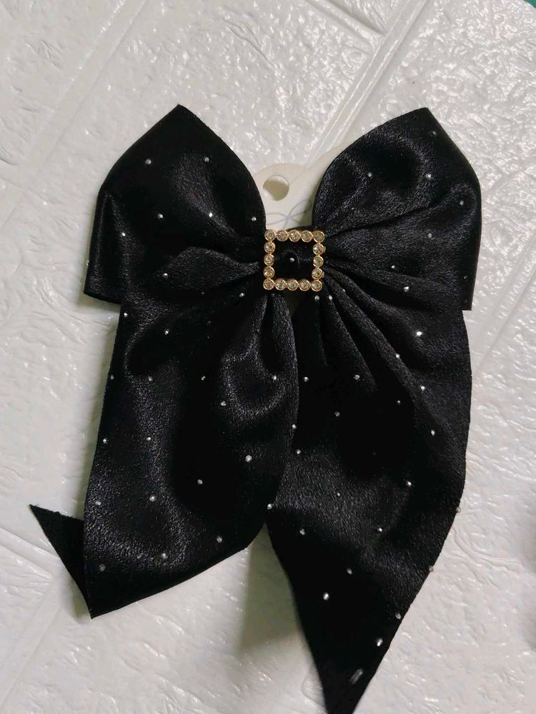 Sparkling Black Bow Hair Clip