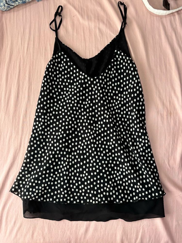 Black &amp; White Polka Dot Cami Top