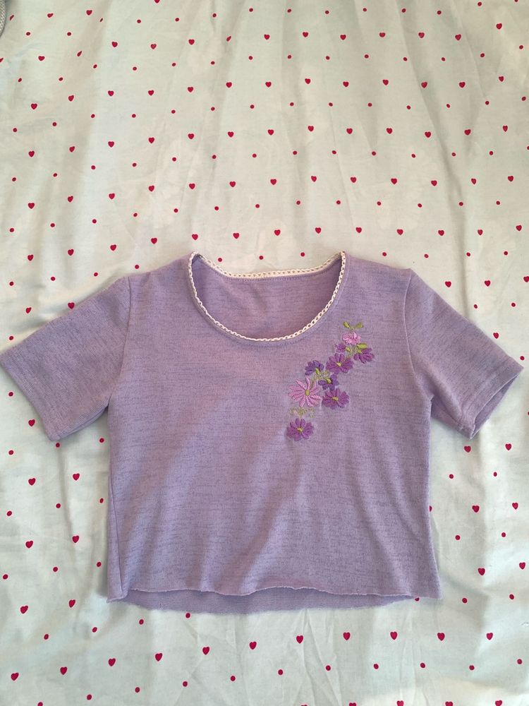 Purple Embroidered Flower Top