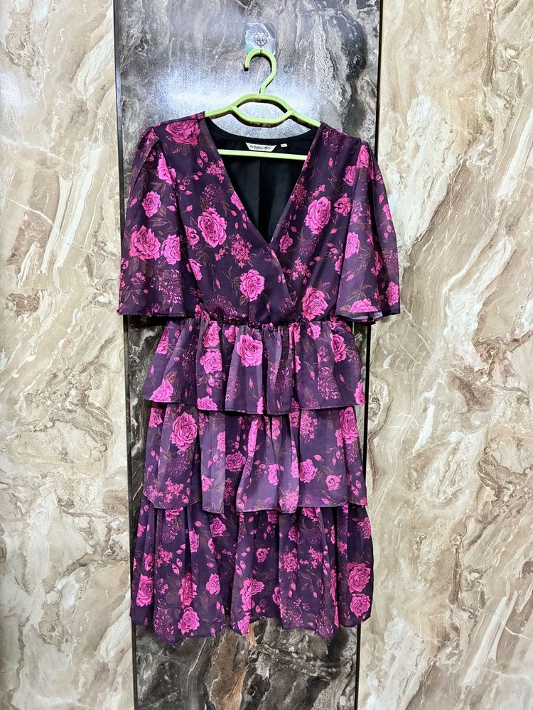 Purple Floral Tiered Dress