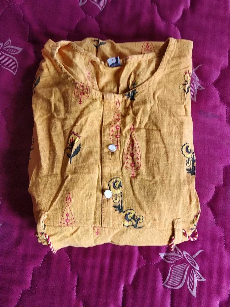 Yellow Printed Kurta/Kurti