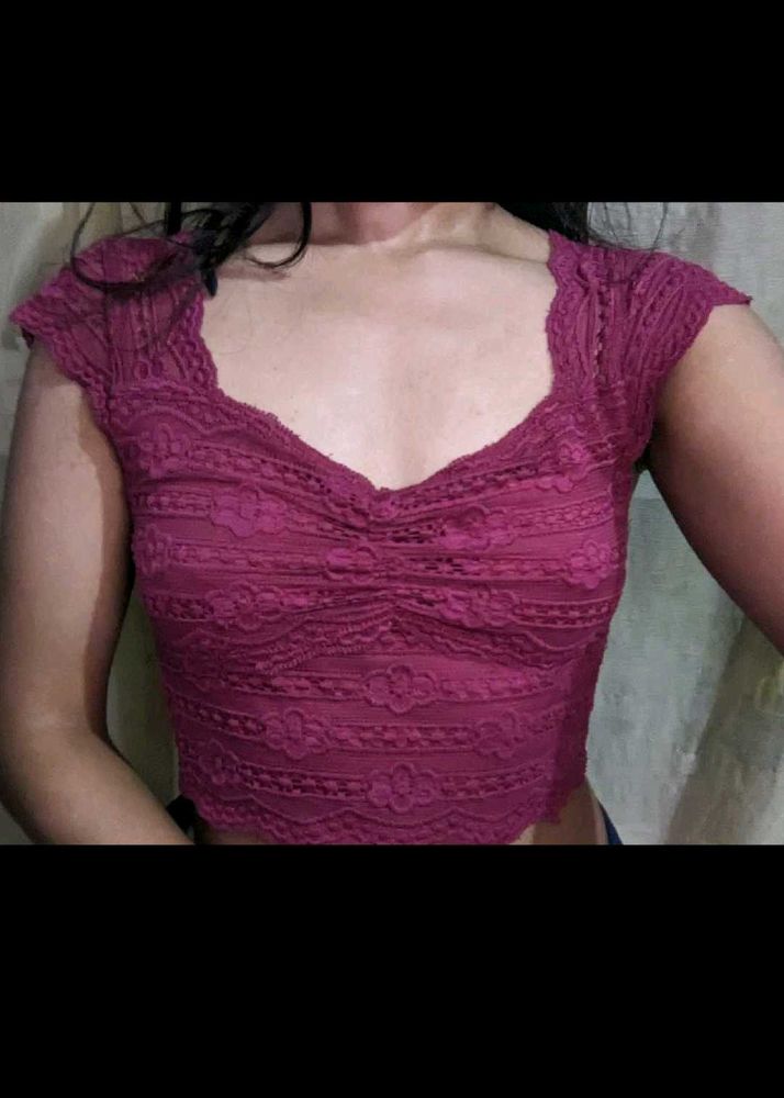 Maroon Lace Crop Top