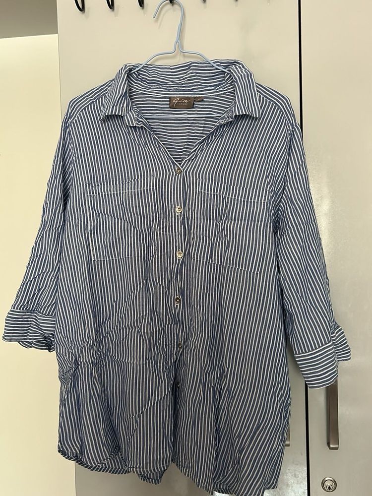 Gia Westside- Blue and White Striped Button-Up Top