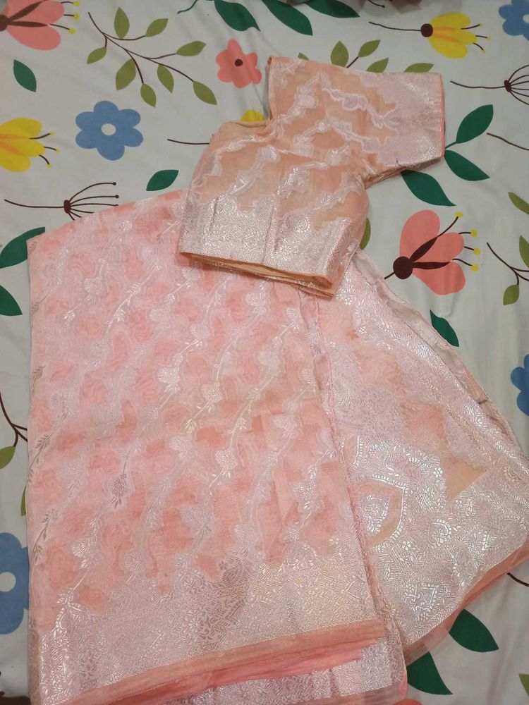 Peach Saree with Stiched Blouse