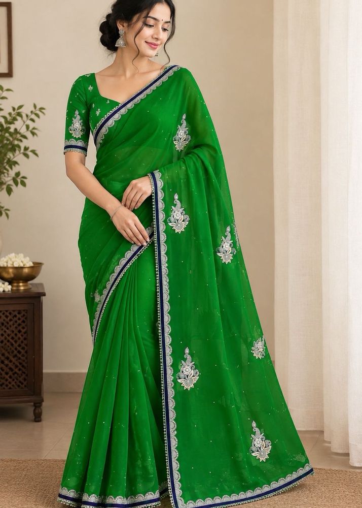 Vibrant Green Embellished Saree