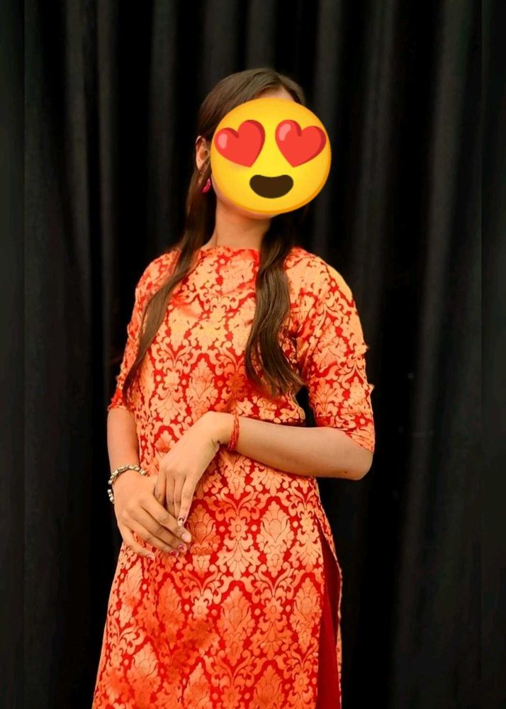 Elegant Red Brocade Kurta with plazo set
