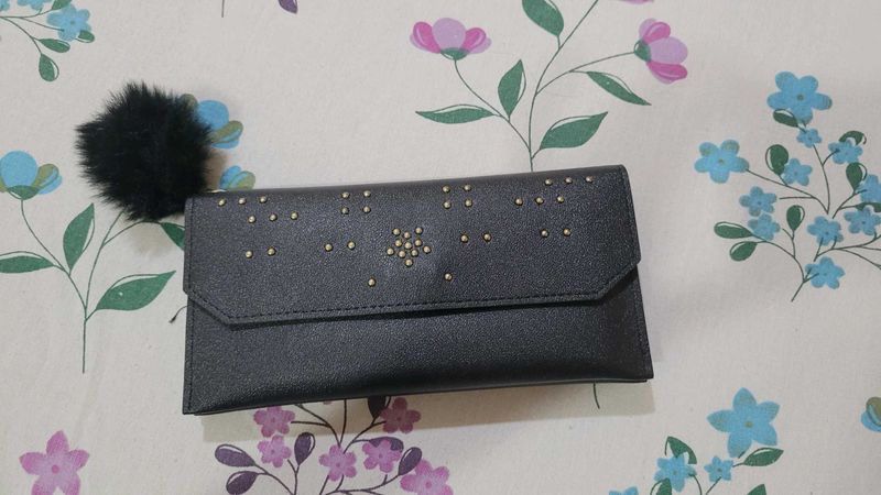 Black Wallet with Studs &amp; Pom
