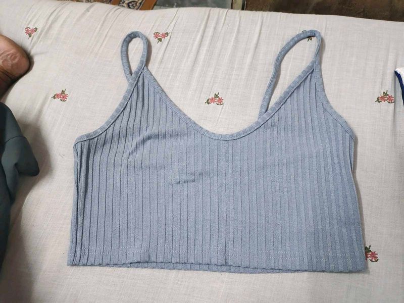 Light Blue Ribbed Crop Top