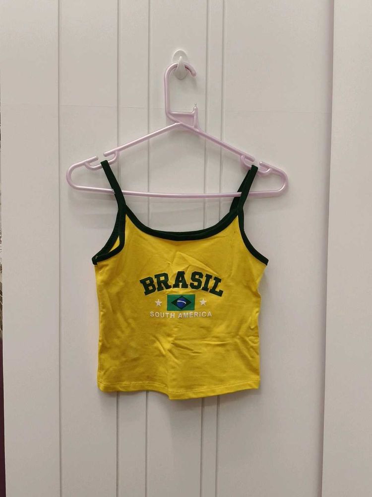 Yellow Brasil South America Crop Top